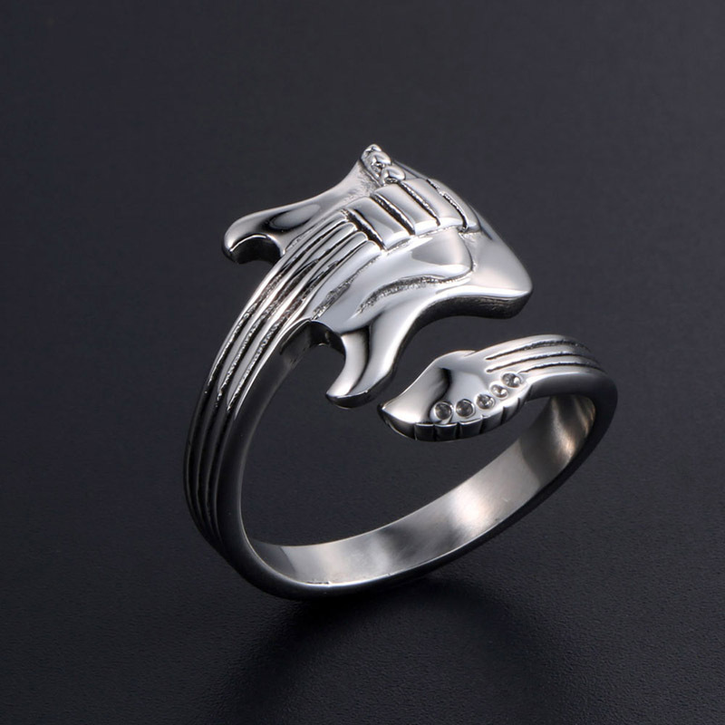 Fashionable personalized open ring rock music guitar ring retro men's ring
