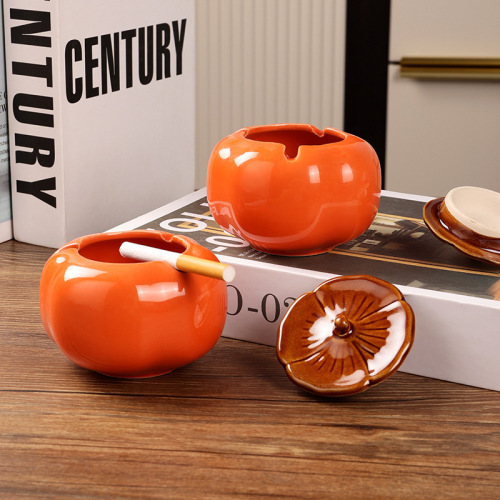 Ceramic household ashtray persimmon ashtray with cover to prevent fly ash persimmon ashtray souvenir home decoration ornaments