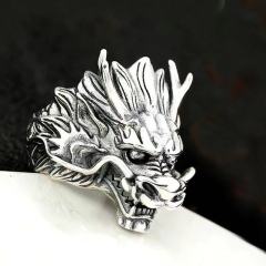 Men's Thai silver retro twelve zodiac dragon head trendy personality domineering dragon king open dragon ring