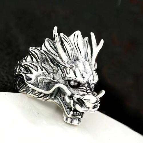 Men's Thai silver retro twelve zodiac dragon head trendy personality domineering dragon king open dragon ring