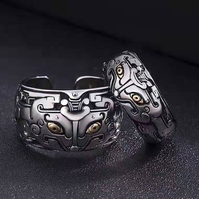 Taiyin personalized retro gluttonous roe deer owl Chinese animal pattern pixiu ring open men's body protection ring