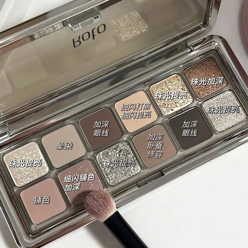 ROTO cement tray 12 color eye shadow live broadcast pearlescent flash matte affordable earth color eye shadow affordable for students