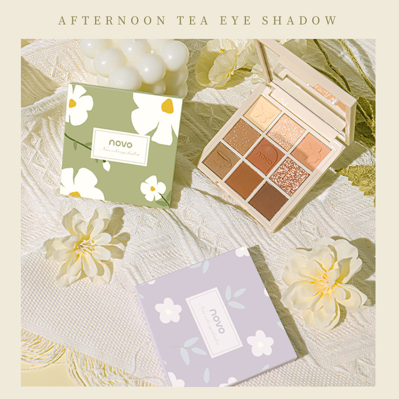 NOVO Ying's afternoon tea nine-color eye shadow powder brown palette makeup blush highlight earth color matte pearl glitter 5462