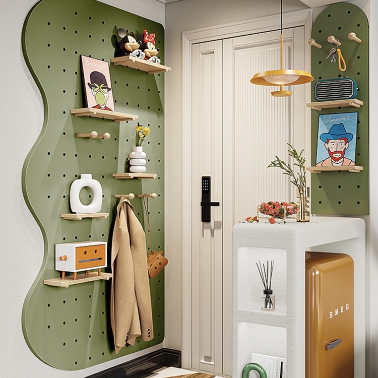 Entrance doorway wall solid wood hole board storage rack wall panel wall wooden hanging board storage wall