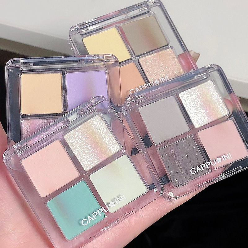 Cappuvini four-color eye shadow palette pearlescent matte fine glitter blue-green atmosphere pure desire eye makeup