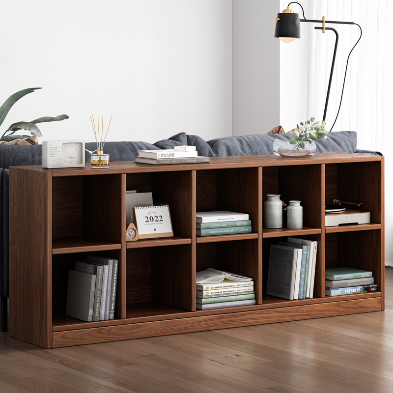 Solid wood low bookcase living room wall storage rack floor-standing free combination grid cabinet home bookshelf storage cabinet floor cabinet