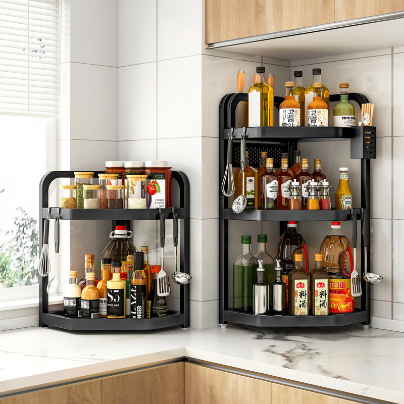 Kitchen condiment storage rack set countertop corner triangle hanger wall corner pendant corner storage condiment shelf