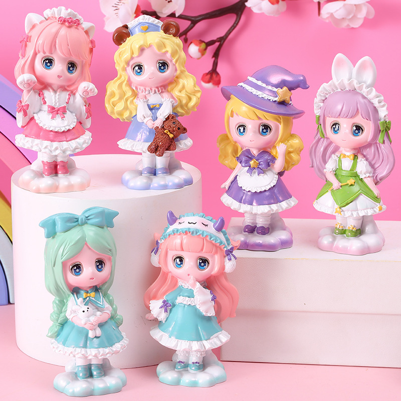 Ins girl's heart chases the light girl's blind box two-dimensional creative cartoon resin crafts ornaments student gifts