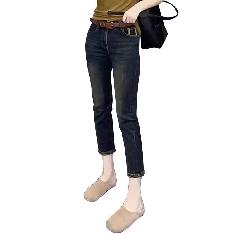 Plus size women's fat mm2023 new autumn and winter high-waist slim stretch straight nine-point pipe harem jeans