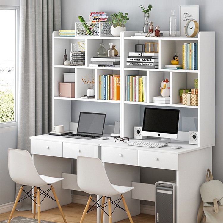 Nordic desk with bookshelf combination white computer table girl's bedroom simple home learning and writing integrated table