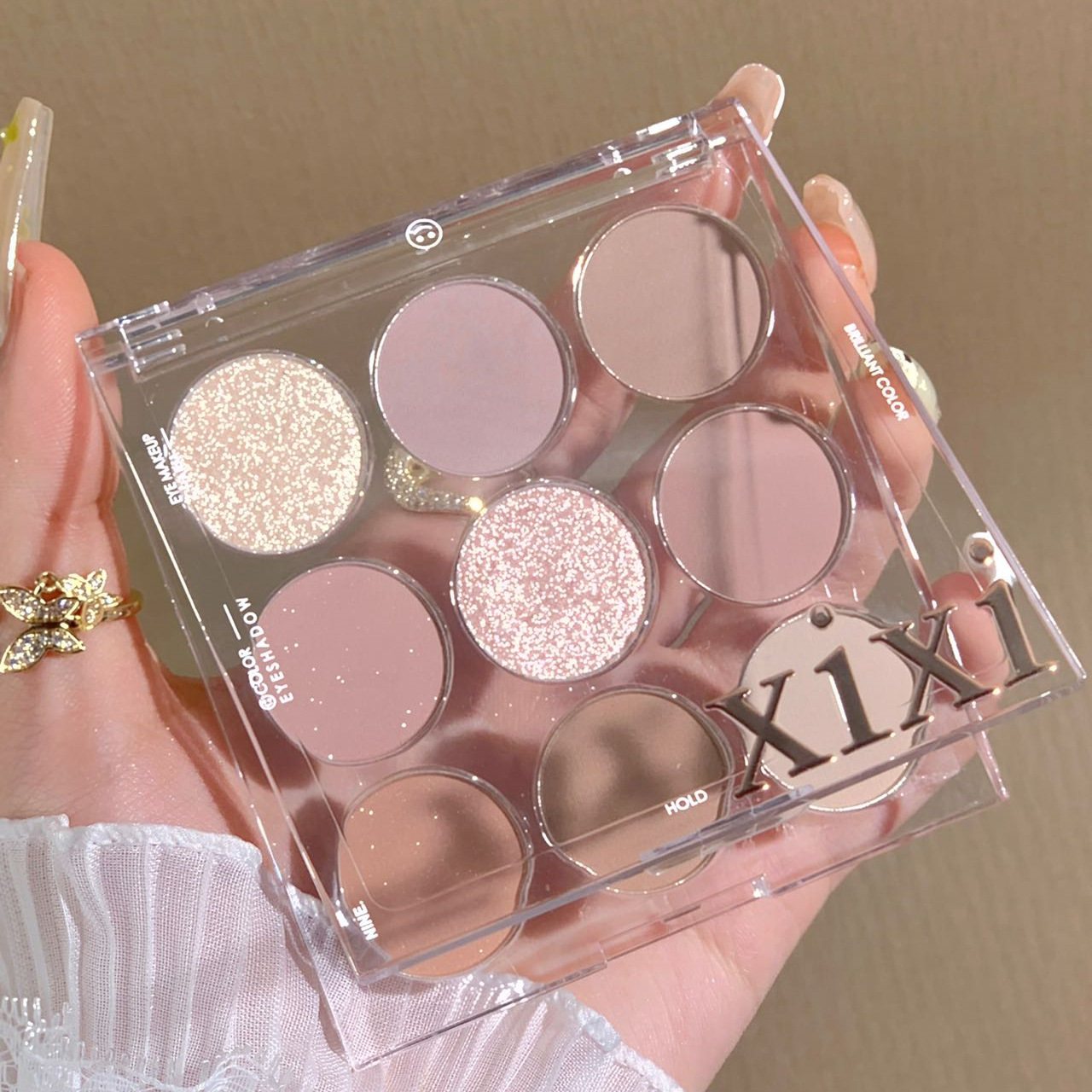 xixi transparent embossed nine-color eye shadow palette milk tea earth color pearlescent matte glitter sequins affordable price for students