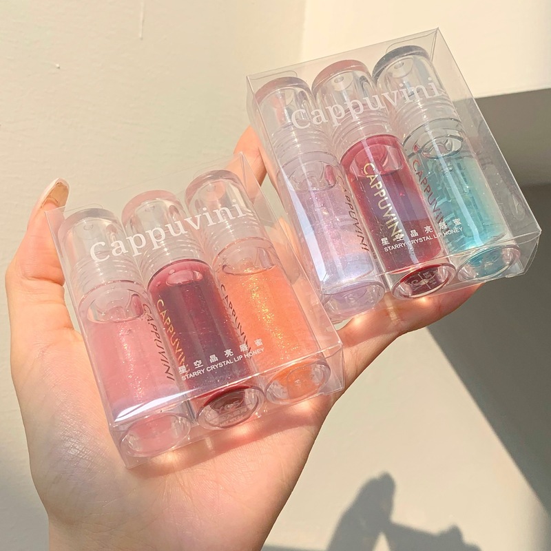 Cappuvini starry sky crystal bright lip oil water gloss glass pouty lip student lip gloss three packs