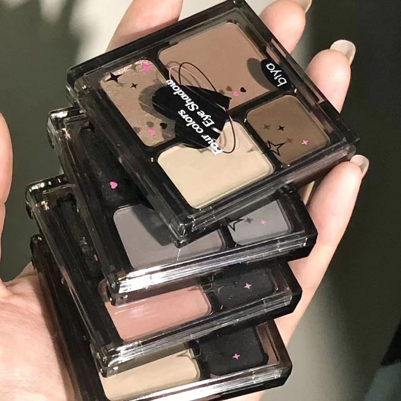 Biya cool four-color eyeshadow palette pearlescent matte fine shimmer low saturation student mist blue gray smoky eye