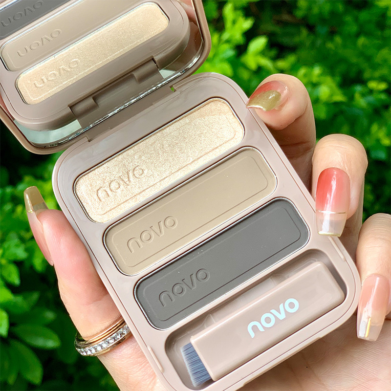Makeup NOVO5345 three-dimensional three-color eyebrow powder with an angled brush, easy to apply color and not easy to remove makeup, the same style popular among Internet celebrities