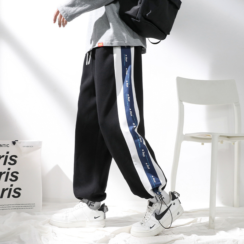 Hong Kong style sports pants for men, spring and autumn, fashionable, loose, large size, straight, trendy drawstrings, versatile leggings, casual sweatpants