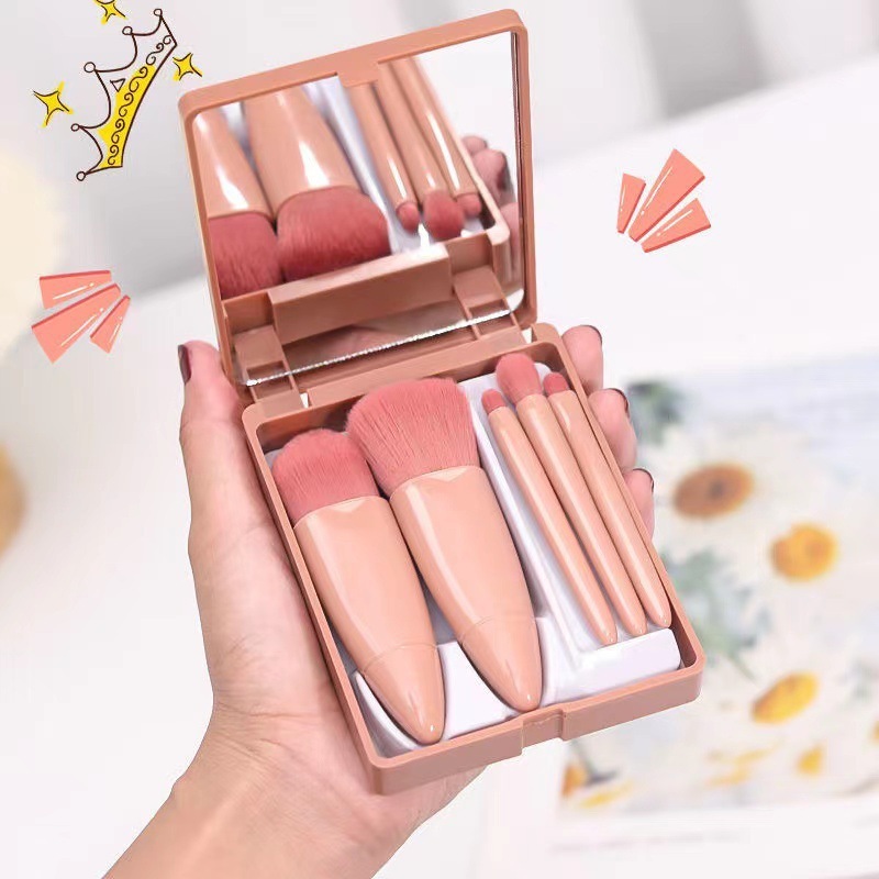 Red Makeup Diary Five-pack Mirror Box Makeup Brush Set Box with Mirror Multifunctional Powder Brush Blush Foundation Eyeshadow Brush