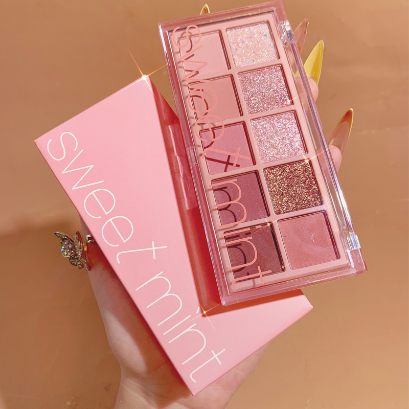 Sweet mint ten-color eyeshadow palette pearlescent matte fine glitter student party daily affordable pumpkin cement land