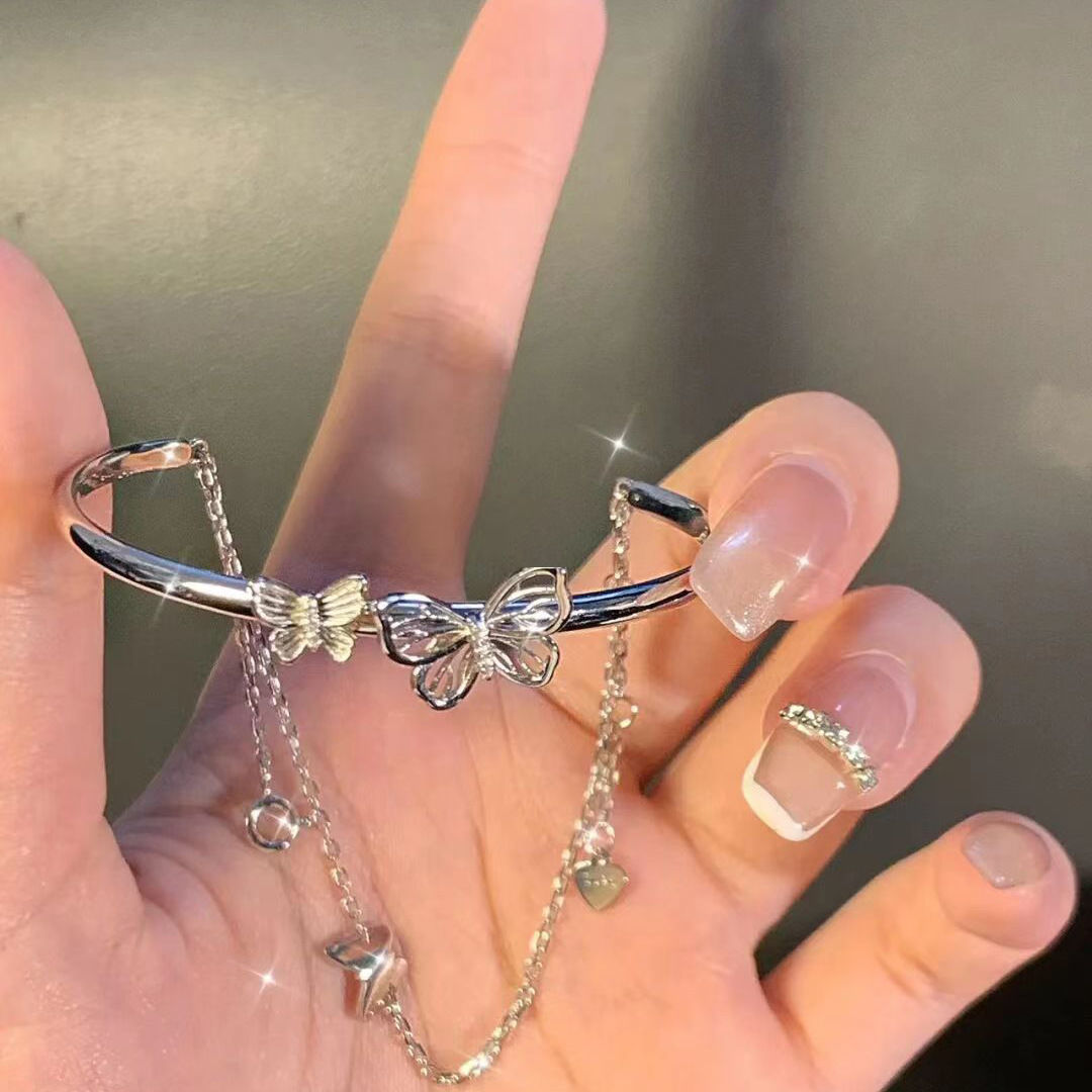 Ins style fairy temperament butterfly bracelet for women new niche design half bracelet half chain tassel bestie bracelet bracelet