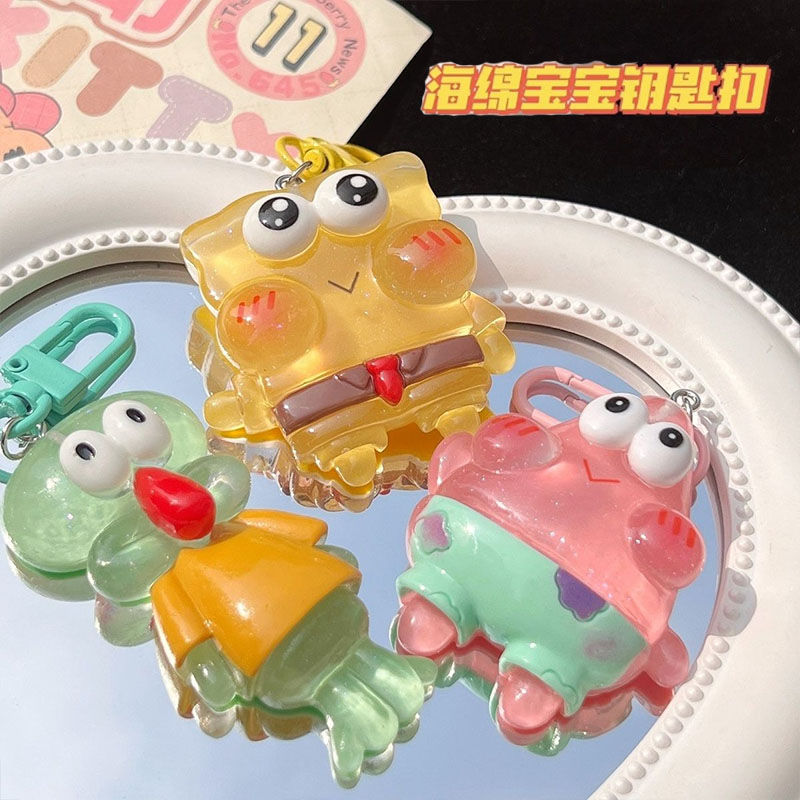 Cartoon transparent cute SpongeBob SquarePants Patrick Star keychain best friend school bag student pendant key chain souvenir