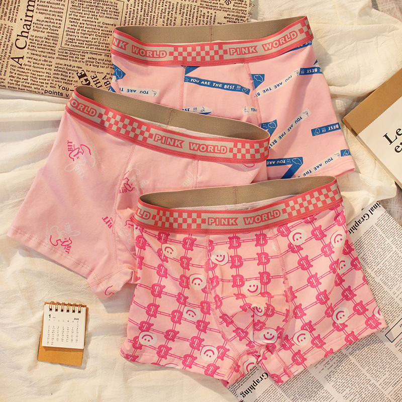 Men's underwear pink pure cotton trendy brand boxer briefs personalized cartoon cute print macho pink warm men's boxer briefs cotton