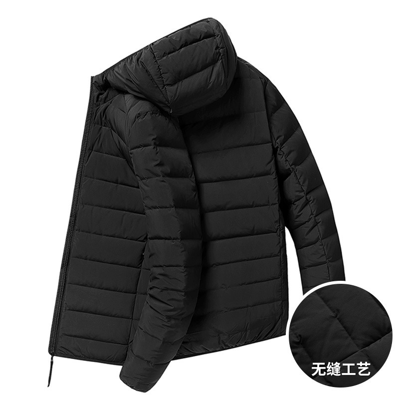 New autumn and winter warm seamless thin down jacket men's thin short lightweight hooded handsome jacket trendy
