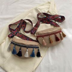 Ethnic style women's waist bag spring new national style retro tassel small bag women's trendy fashion chest bag
