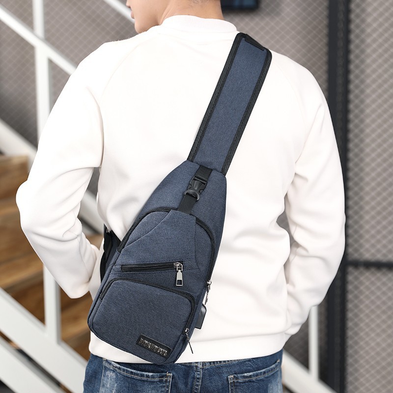 USB2020 Korean version new shoulder bag men's charging bag sports canvas men's chest bag outdoor cross-body bag