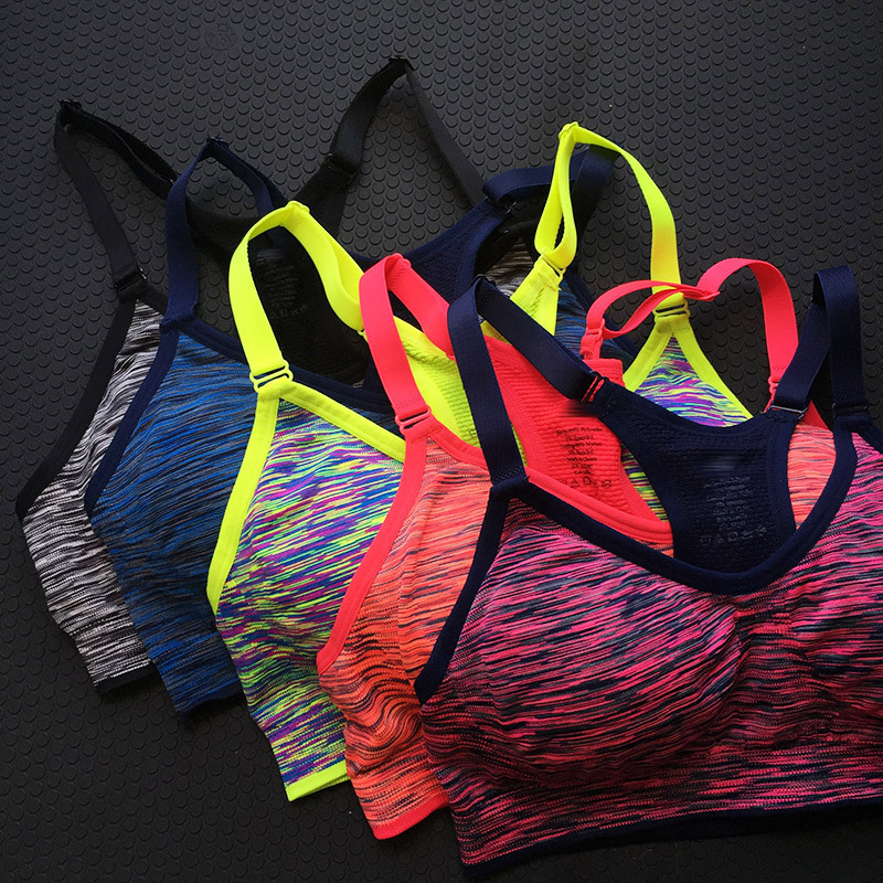 Sports bra, shockproof, foreign trade, quick-drying, segment-dyed, wire-free yoga bra, training, running, fitness bra