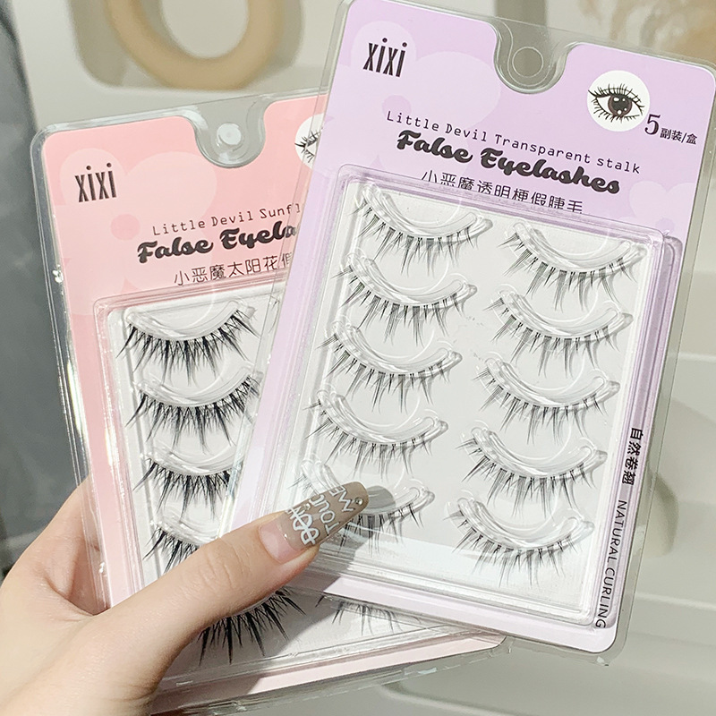 xixi little devil transparent stem false eyelashes natural fairy eyelashes comic eye novice segmented eyelashes