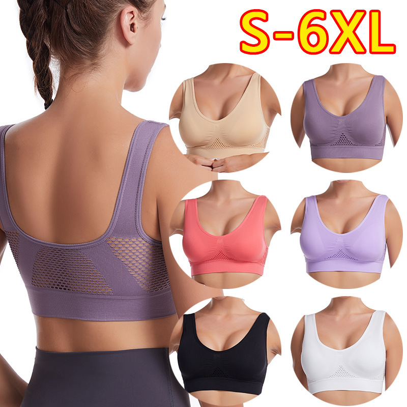 Hollow mesh sports bra for women shockproof vest running yoga fitness bra beautiful back push up large size Amazon
