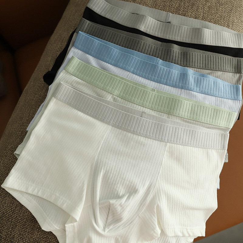 NS0189 ribbed simple contrast color new men's underwear pure cotton striped boxer briefs spring and summer white