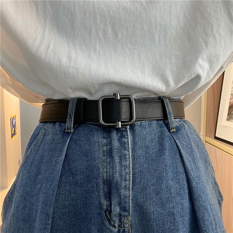 New belt for women, non-hole, versatile, men's belt, student Korean style simple jeans with trousers, adjustable buckle belt