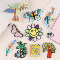 Duoku computer embroidered bird sequins butterfly coconut tree clothing accessories shoes and hats accessories accessories embroidered patches