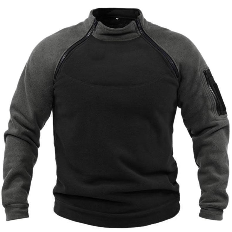 European and American stand-collar men's sweatshirt spring and autumn loose double-sleeved color-blocked outdoor warm and breathable tactical men's tops