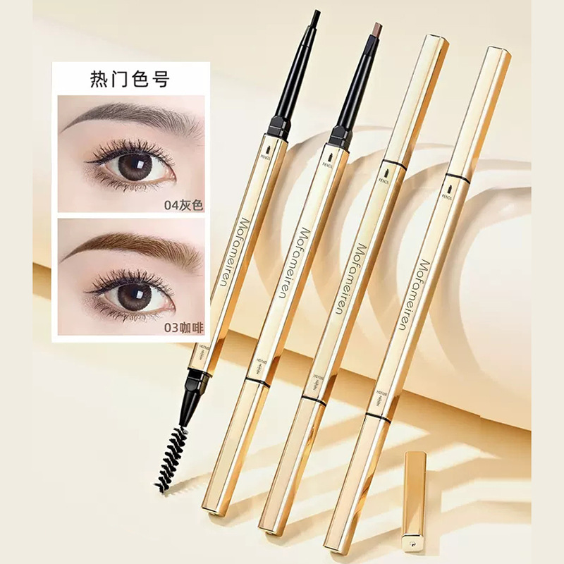 Internet celebrity small gold bar double-ended eyebrow pencil rotating triangle slim refill natural color not easy to remove makeup eyebrow pencil wholesale