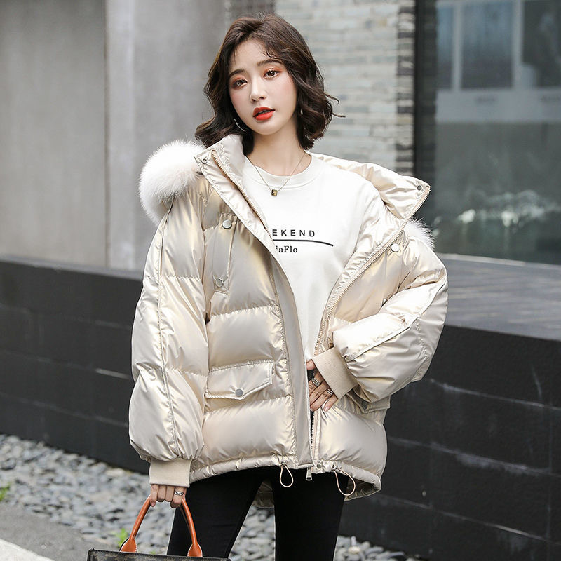 High-end no-wash shiny down cotton coat for women short style new winter loose bread coat large size women's cotton coat