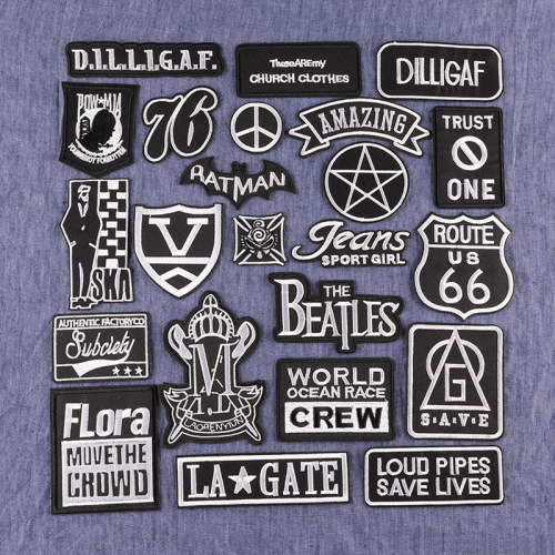 Embroidery stickers with black and white letters, English patches, clothing accessories, clothing bags, shoes and hats, decorative cloth labels, badge cloth stickers