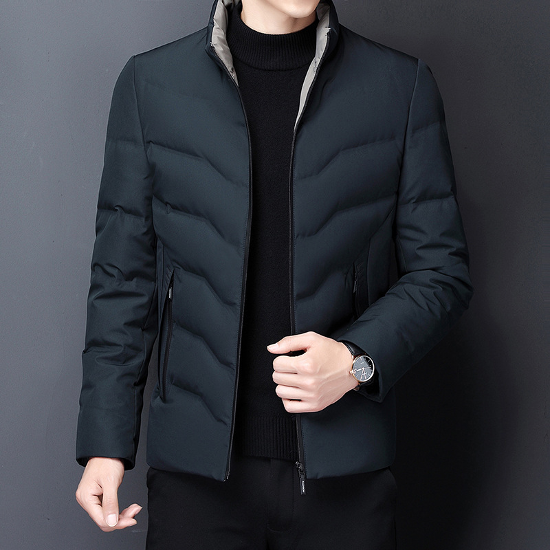 Winter men's 90 white duck down warm, light and soft short business casual middle-aged and elderly dad stand-collar down jacket