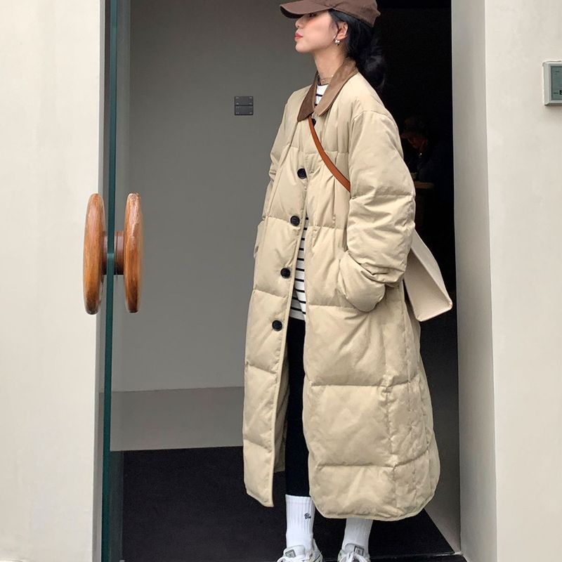Down cotton-padded jacket for women in winter, mid-length, Korean version, loose retro cotton-padded jacket, small fragrance, light-weight cotton-padded jacket, student jacket, trendy