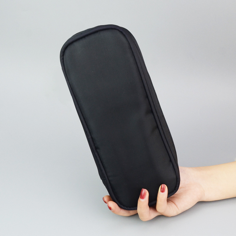 Large-capacity portable makeup brush bag, black canvas beauty tools, zippered waterproof makeup brush storage bag