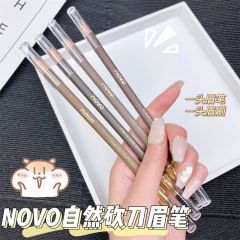 NOVO wooden hard-core double-ended eyebrow pencil is waterproof, sweat-proof, non-fading and has distinct roots, pencil style and can be sharpened with a duck-bill flat head
