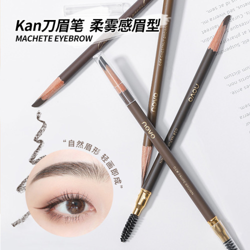 NOVO wooden hard-core double-ended eyebrow pencil is waterproof, sweat-proof, non-fading and has distinct roots, pencil style and can be sharpened with a duck-bill flat head