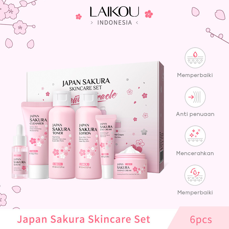 Cross-border LAIKOU Sakura Skin Care Set 6-piece Set Cleansing Brightening Water Brightening Lotion Essence Eye Cream Essence Cream