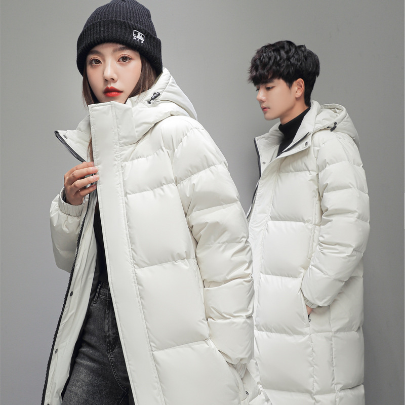 New down jacket men's mid-length men's winter warm jacket men's and women's same style white duck down couple's top