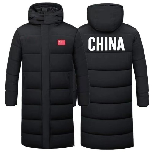 Group Art School Cotton Clothes for Men and Women Long Over-the-Knee Thickened Cotton Coats Couple Jackets Outdoor Sports Winter Training Chinese Team