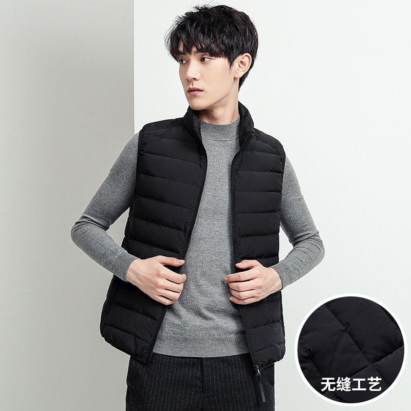 Men's autumn and winter lightweight down jacket warm seamless vest 90 white duck down stand collar down vest jacket for men