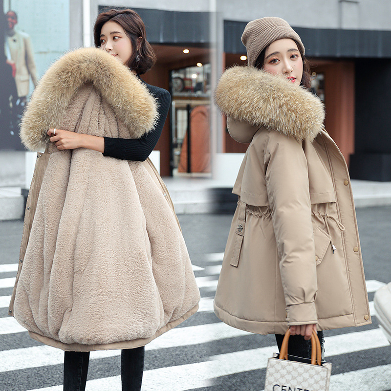 Women's winter parka casual mid-length Korean style women's warm loose large fur collar cotton jacket