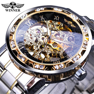 T-Winner hollow belt watch men's manual mechanical watch casual steel belt mechanical men's watch