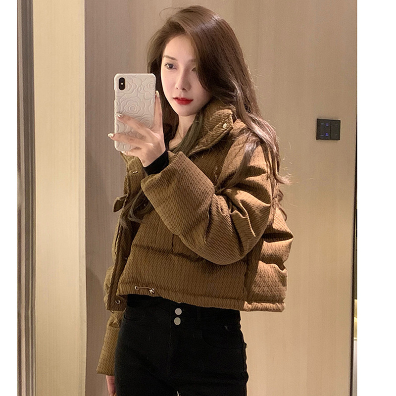 New winter fashion short stand-collar down jacket for women retro western style short fried street bread jacket
