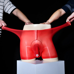 Qinghe waistless oily boxer briefs men's stockings underwear jj set bullet separation ultra-thin transparent men's shorts